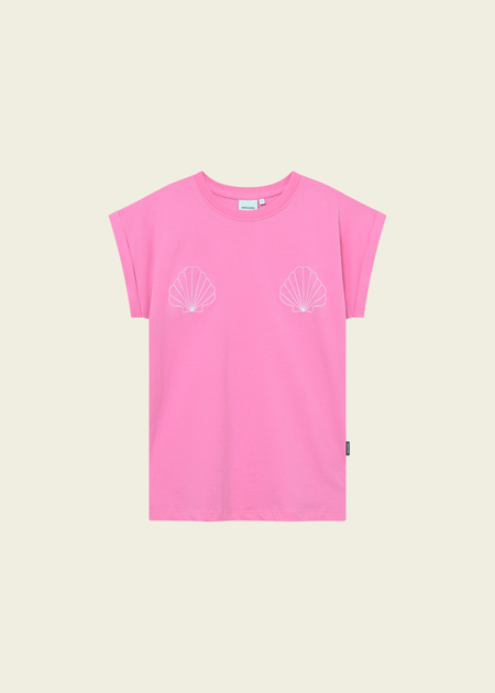 T-shirt brodé en coton bio | rose "t-shirt visby sea shells emb moonlite pink - moonlite mauve" - Dedicated