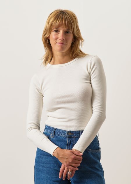 T-shirt manches longues côtelé en coton bio | écru