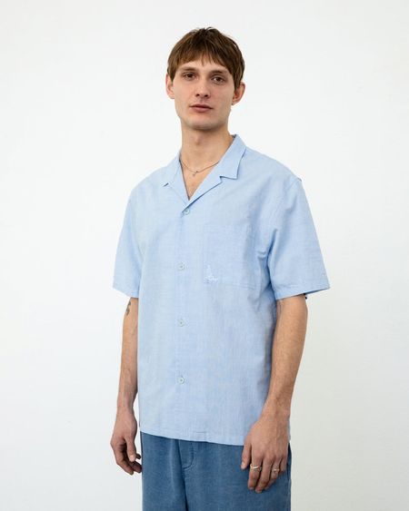 Chemises manches courtes en coton bio | bleu "bowling shirt - dusty blue"