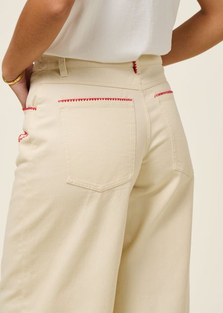 Pantalon large denim en coton bio | écru "pannacota hedda pants" - Thinking Mu