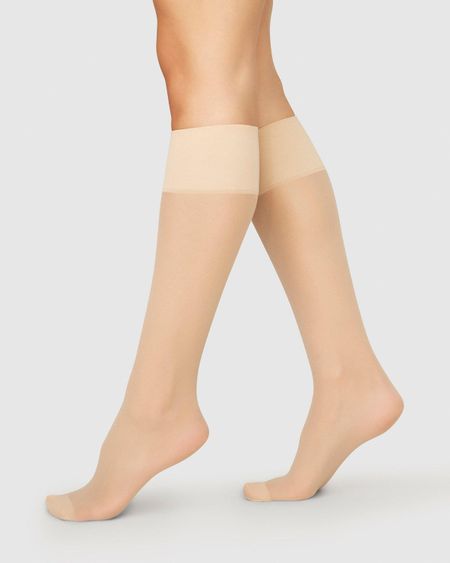 Mi-bas 20 deniers en recyclé | beige "2-pack elin premium knee-highs beige"