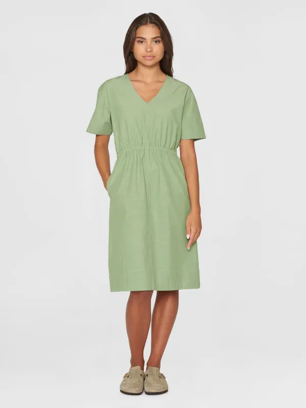 Robe midi en coton bio | vert "slub yarn short sleeve midi dress shale green", Knowledge Cotton Apparel