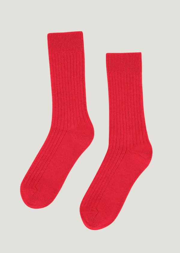 Chaussettes en laine mérinos recyclée | rouge "red tangerine", Colorful Standard