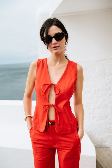 Top à noeuds en coton bio | rouge "fiery red elise top" - Thinking Mu