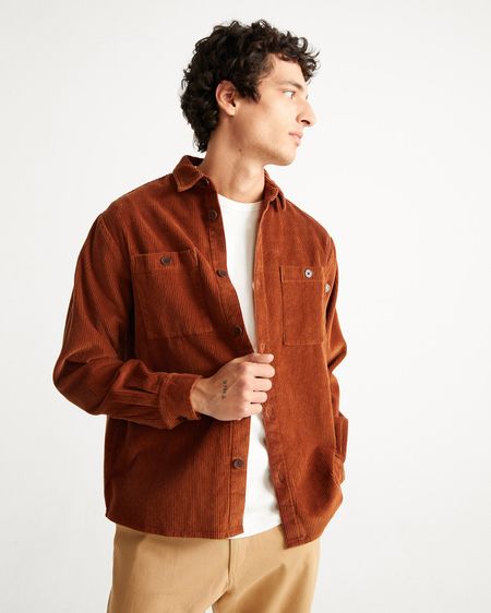 Surchemise velours côtelée rouille en coton bio - clay red