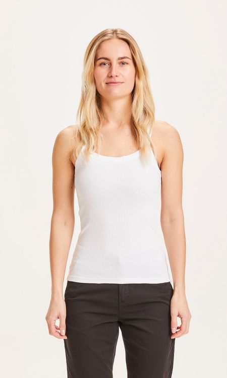 Top blanc à fines bretelles en coton bio - rose