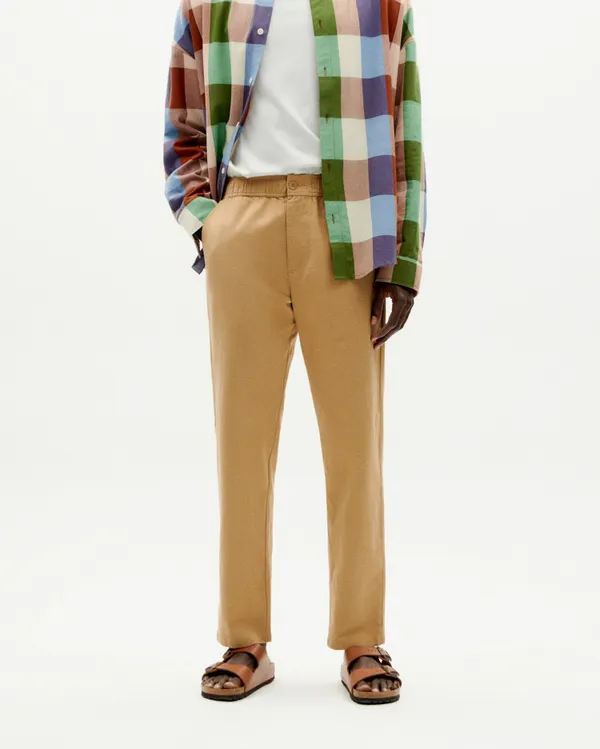 Pantalon droit en coton bio | camel "light travel", Thinking Mu