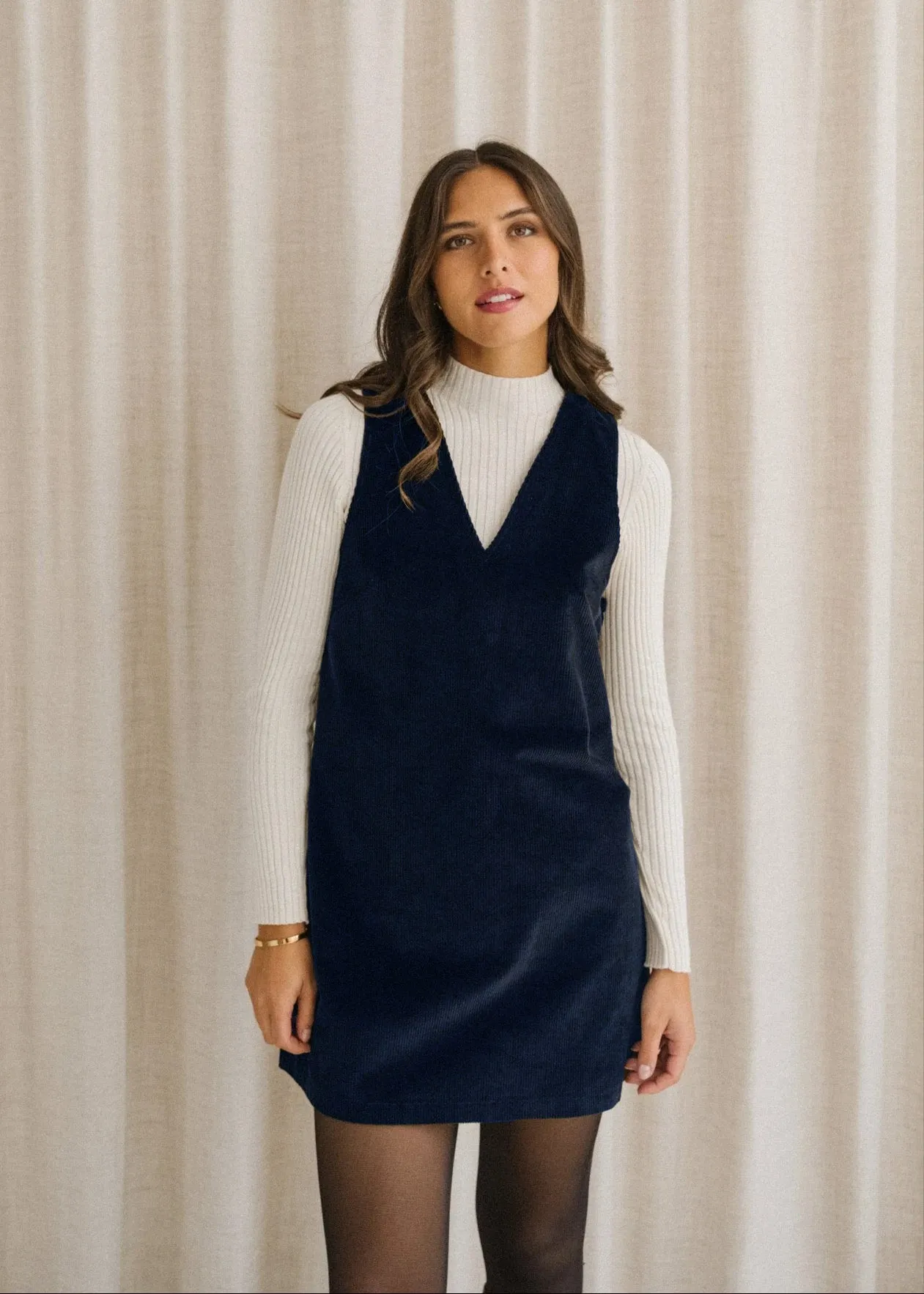 Robe chasuble velours en coton bio | marine "olympe", Bonjour Demain, photo 1