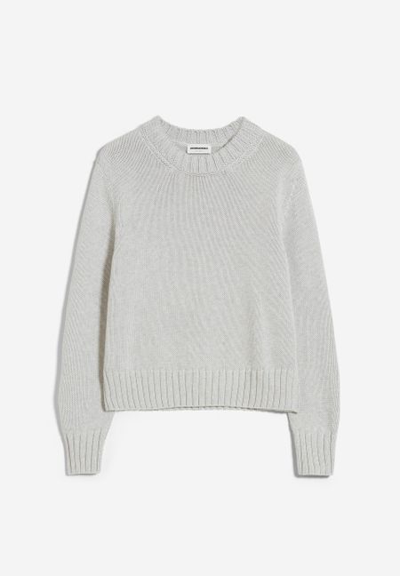 Pull gris clair maille en coton bio - amaliaa compact light grey melange