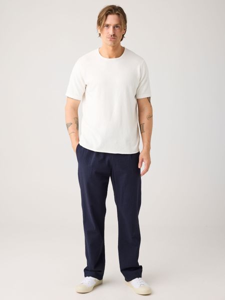 Pantalon droit seersucker en coton bio| marine "Fig organic cotton seersucker pant - night sky" - Knowledge Cotton Apparel