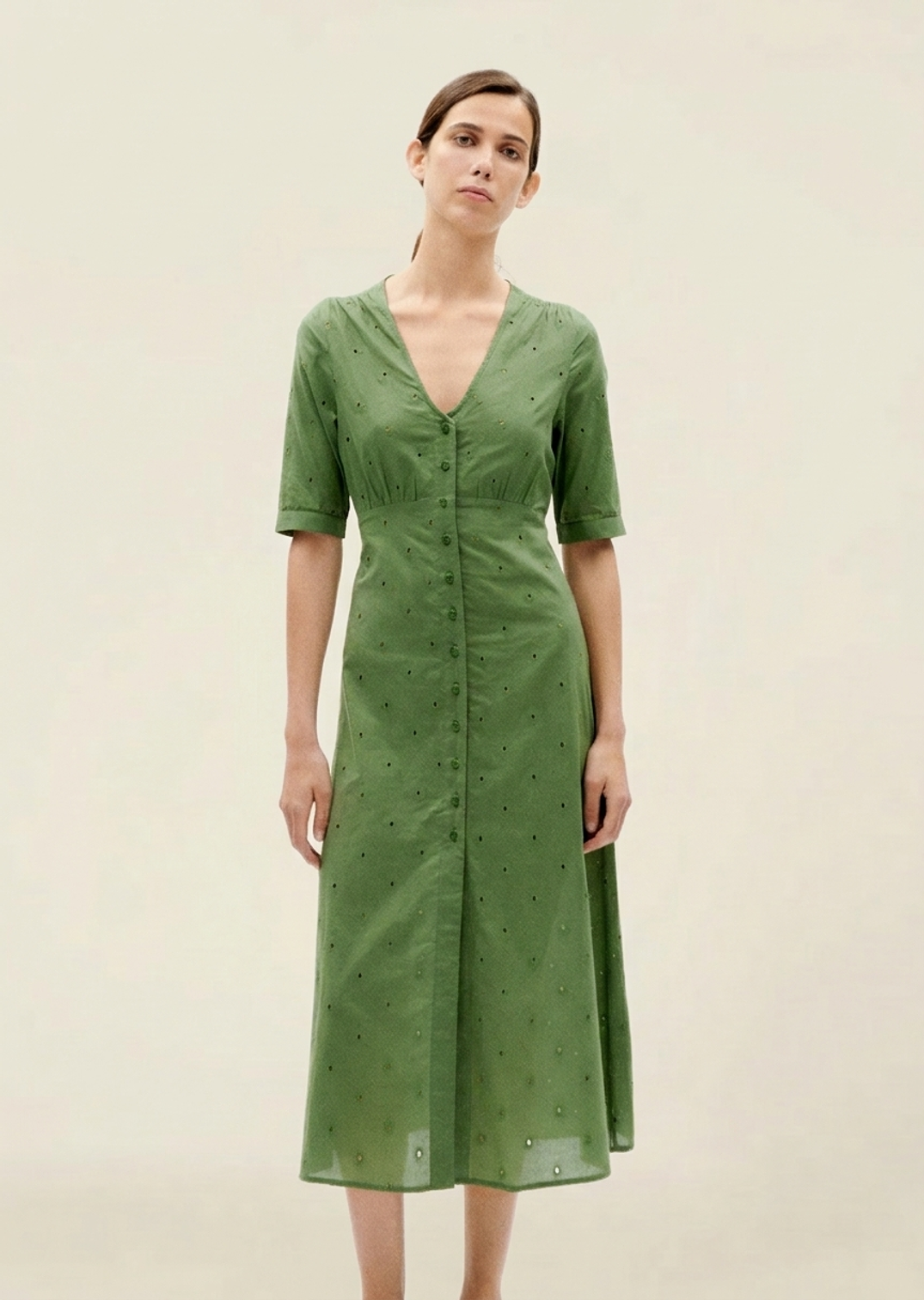 Robe à motifs en coton bio | vert "cactus shiffli camelia dress", Thinking Mu, photo 1