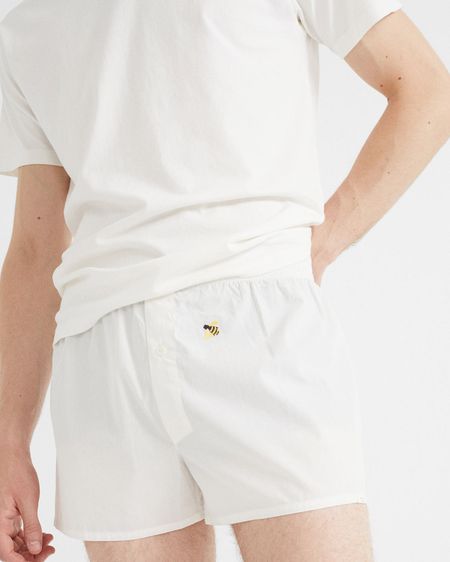 Caleçon blanc avec broderie abeille blanc en coton bio