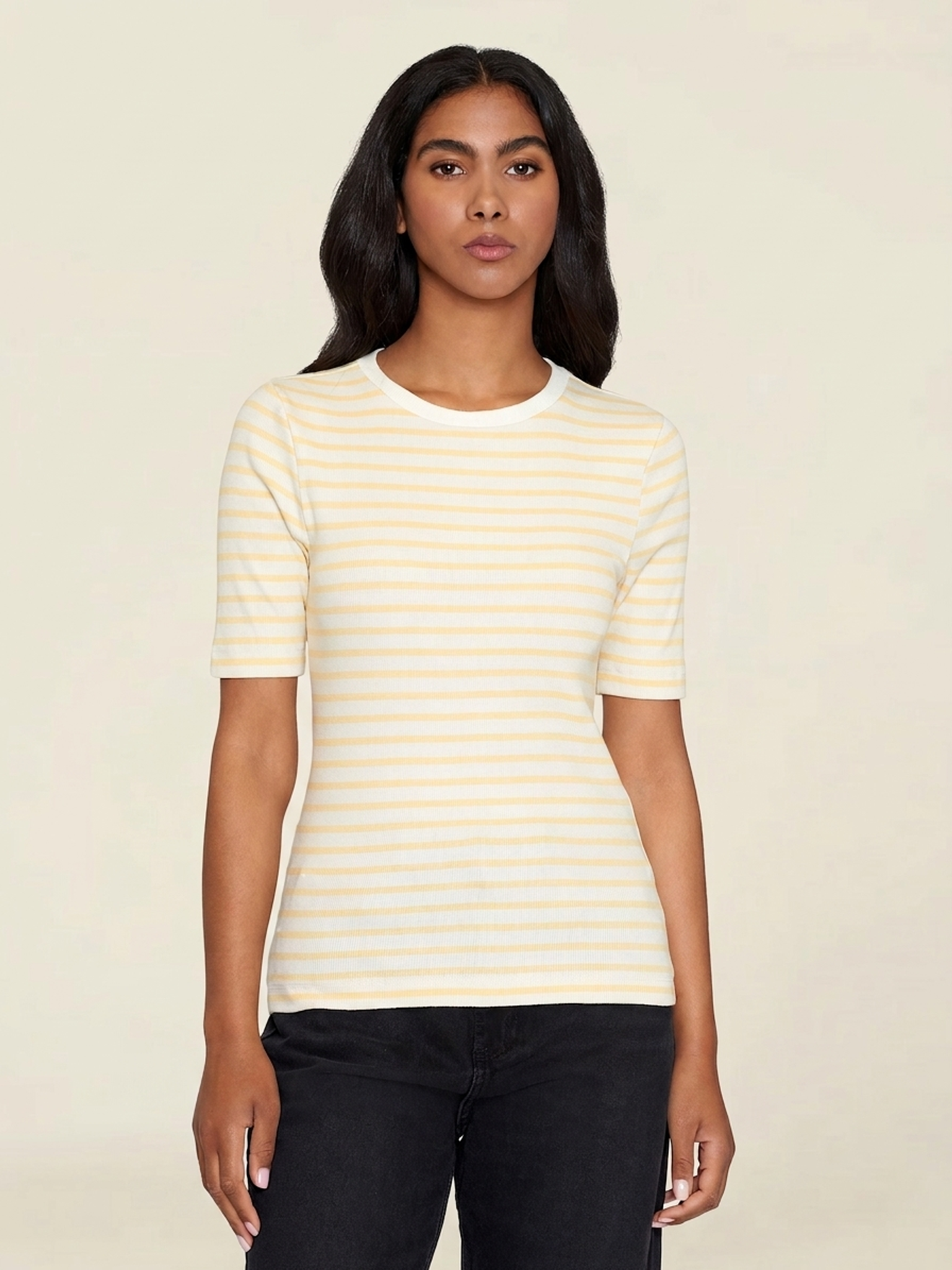T-shirt côtelé en coton bio | rayé jaune "striped rib t-shirt yellow stripe", Knowledge Cotton Apparel, photo 1