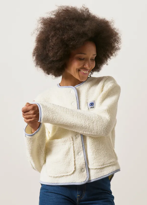 Veste polaire en coton bio et matière recyclée | blanc "Cloudy day jacket creme - white", Mademoiselle Yéyé
