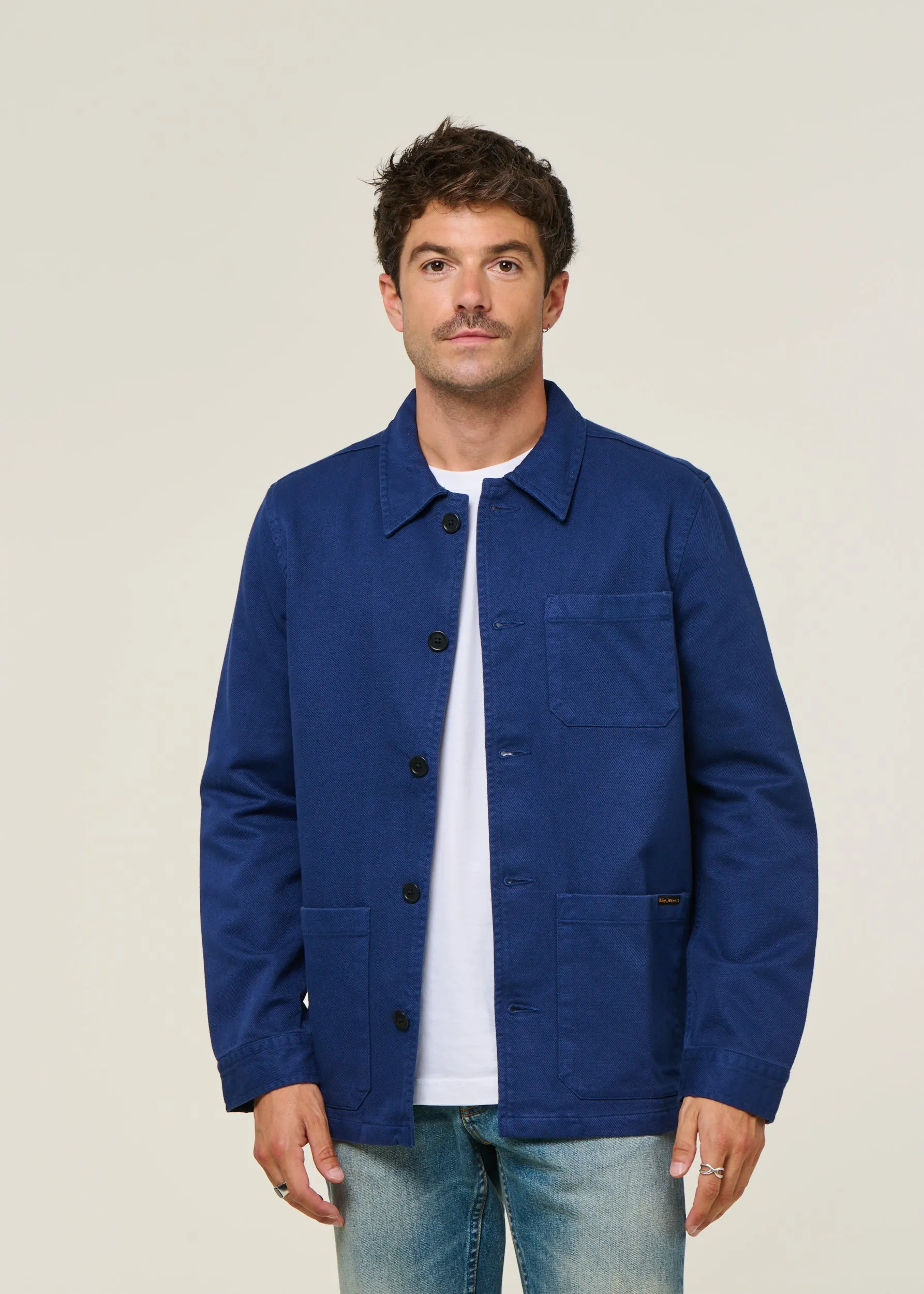 Veste worker en coton bio | bleu "barney worker jacket mid blue", Nudie Jeans, photo 1