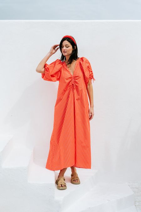 Robe en coton biologique | rouge "dans - cherry red/white striped" - Jan'n June