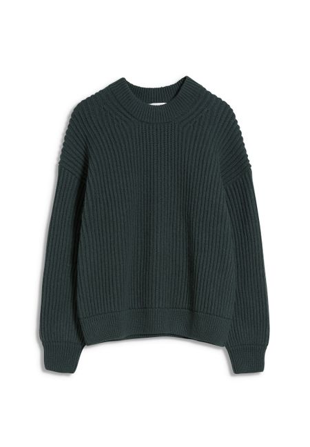 Pull vert foncé maille en laine et coton bio - hilariaa soft vintage green, Armedangels, photo 4