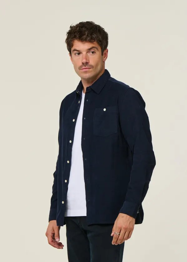 Chemise velours côtelé en coton bio | marine "corduroy shirt total eclipse", Knowledge Cotton Apparel