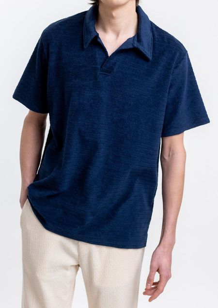 Polo marine éponge en coton bio - terry cotton polo navy