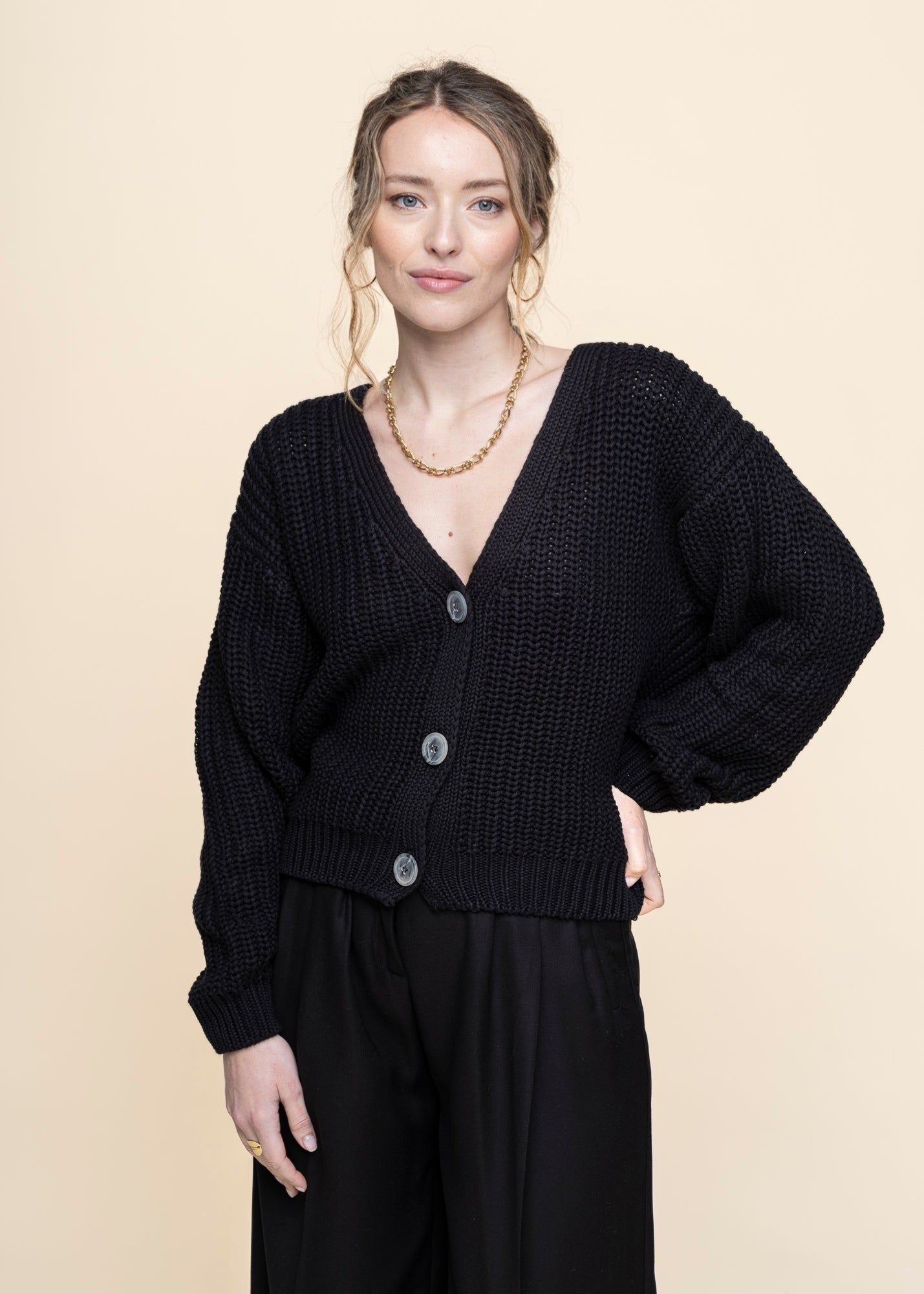 Gilet en maille de coton bio | noir "lena black", Jan'n June, photo 1