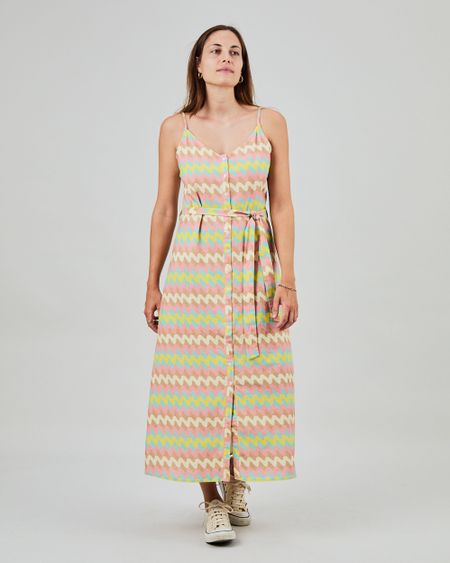 Robe en lin et coton bio | multicolore "pastel wavy stripes strap dress" - Brava Fabrics