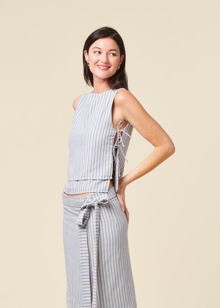 Wickelrock aus Bio-Baumwolle | gestreift "wrap skirt - multi stripe", Rotholz, Foto 2