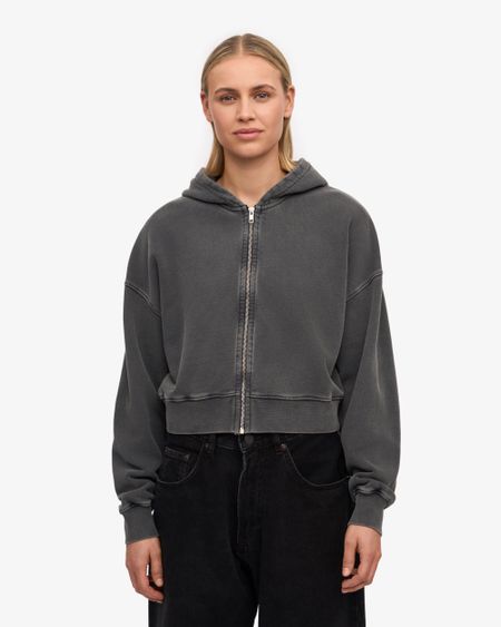 Sweat crop zippé en coton bio | organic crop zip hood - faded black