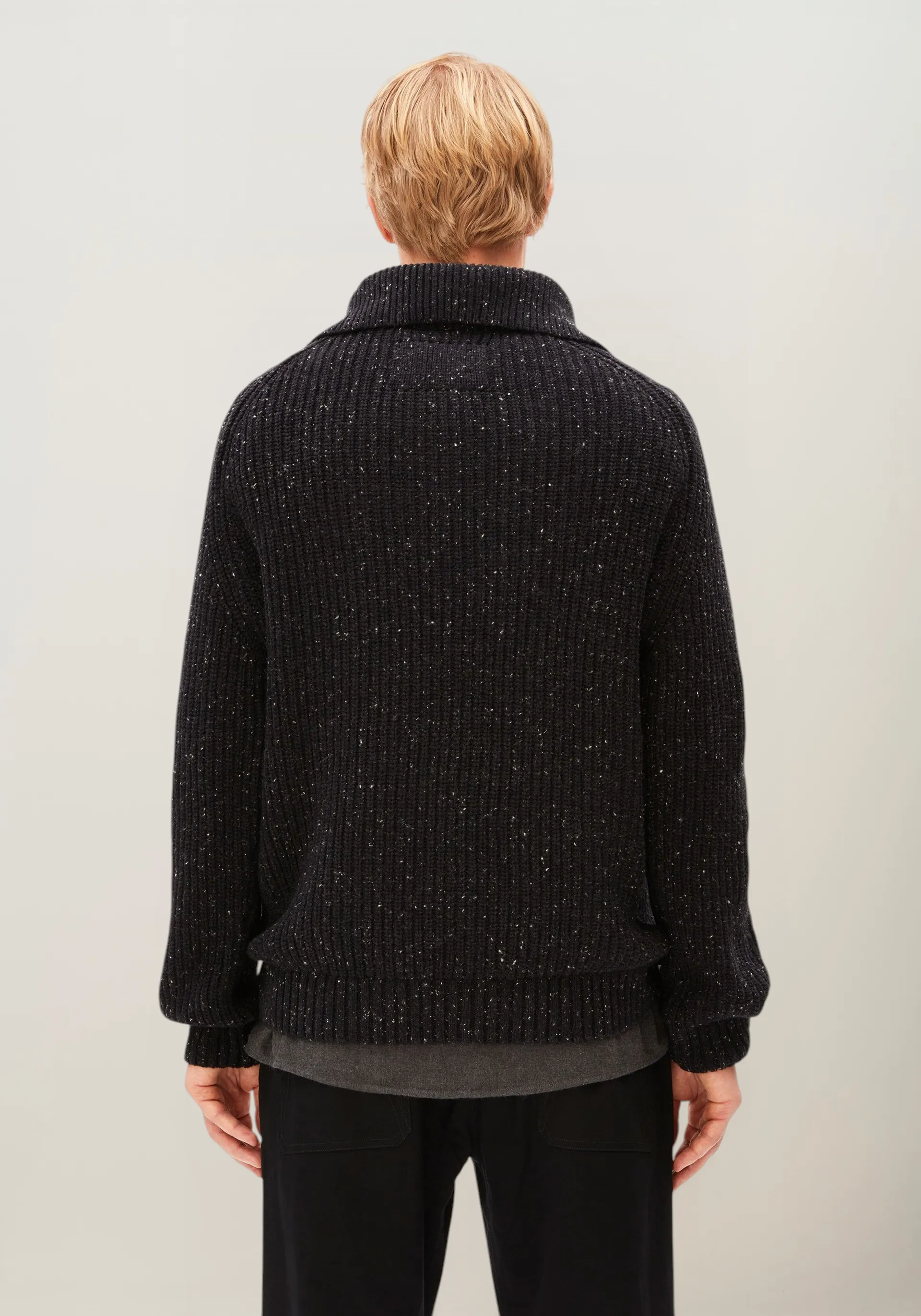 Pull col zippé en coton bio et en laine recyclée | noir "Tweed knit troyer - black", Armedangels, photo 4