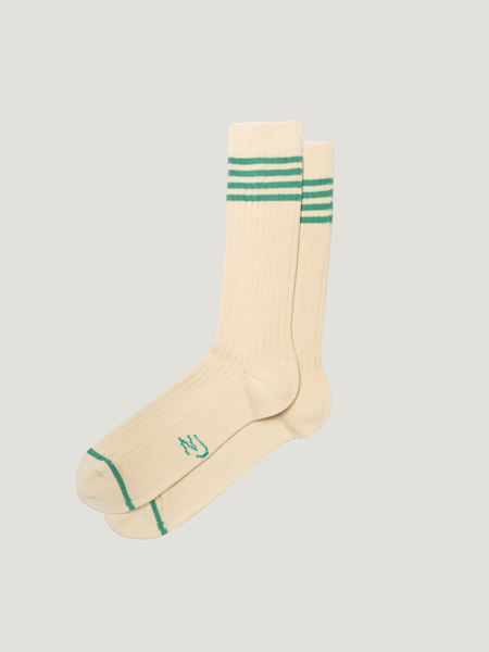 Chaussettes en coton bio | écru "Men tennis socks stripe - offwhite/turquoise"