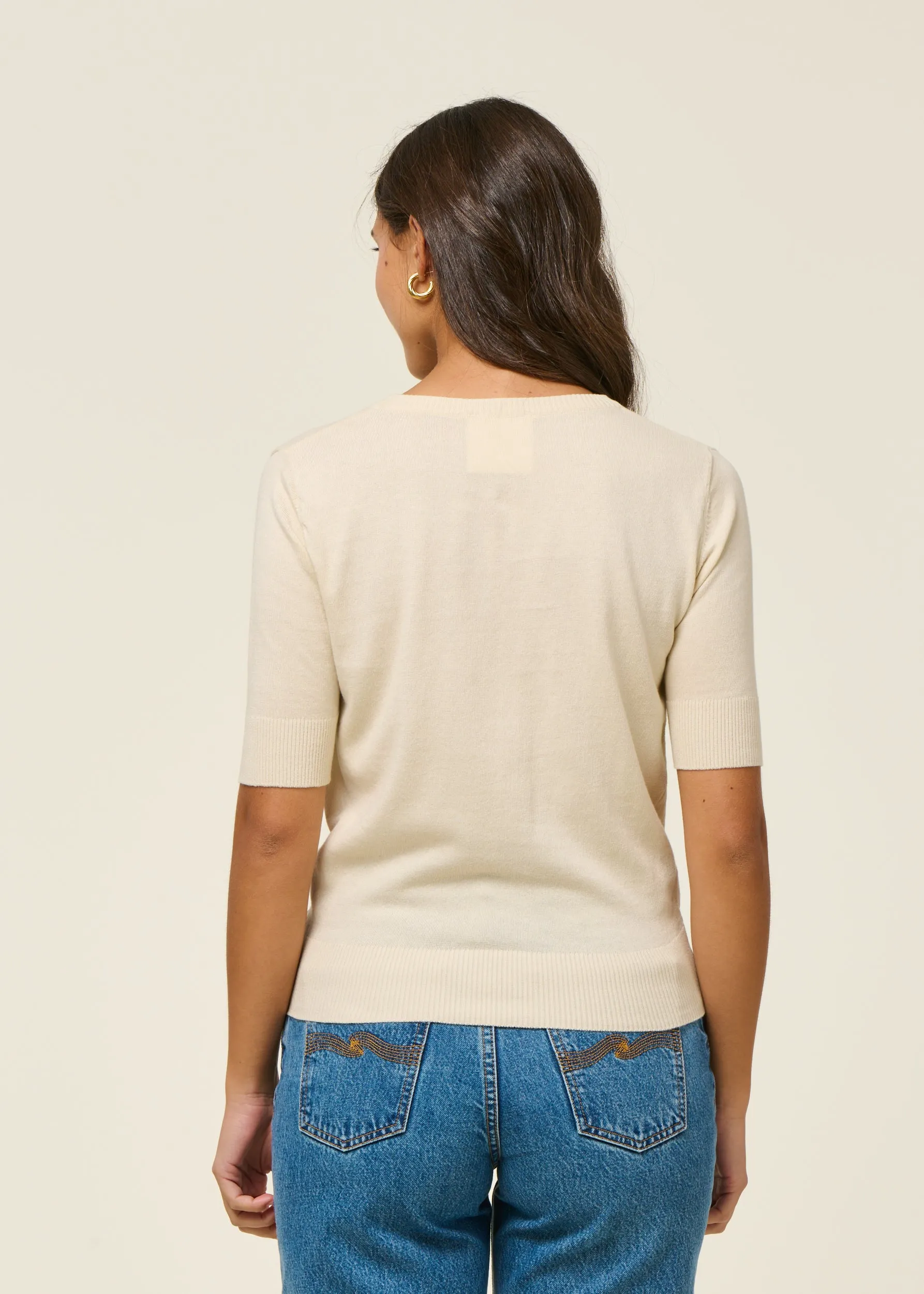 Pull manches courtes en coton bio | écru "suéter muike - ivory", SKFK, photo 3