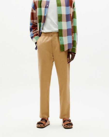 Pantalon droit en coton bio | camel "light travel"