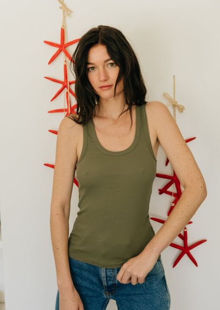 Débardeur côtelé en coton bio | kaki "dusty olive"