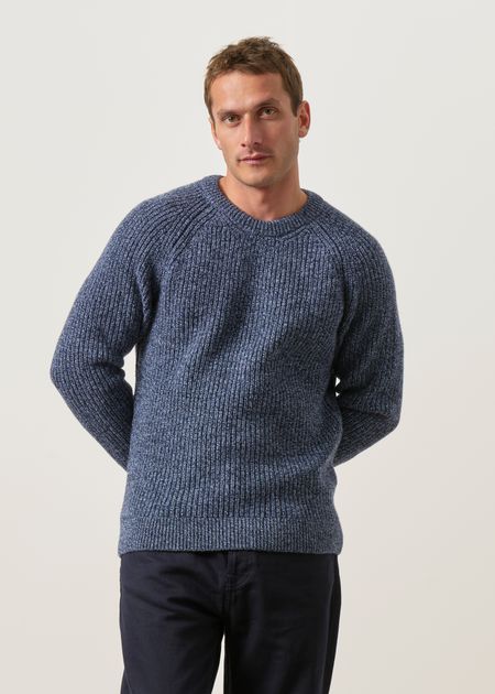 Pull raglan côtes anglaises en laine mérinos | bleu chiné, WeDressFair