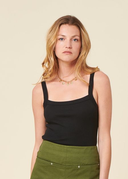 Top côtelé à bretelles en coton bio | noir "rib strap top black jet" - Knowledge Cotton Apparel