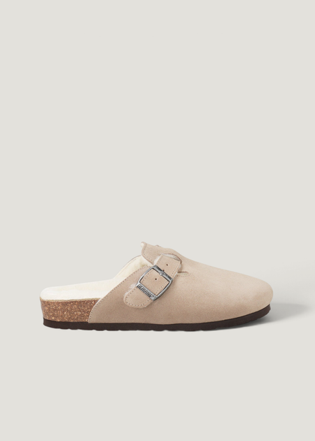 Sabots fourrés en cuir certifié | marron "riva velour wool taupe", Genuins