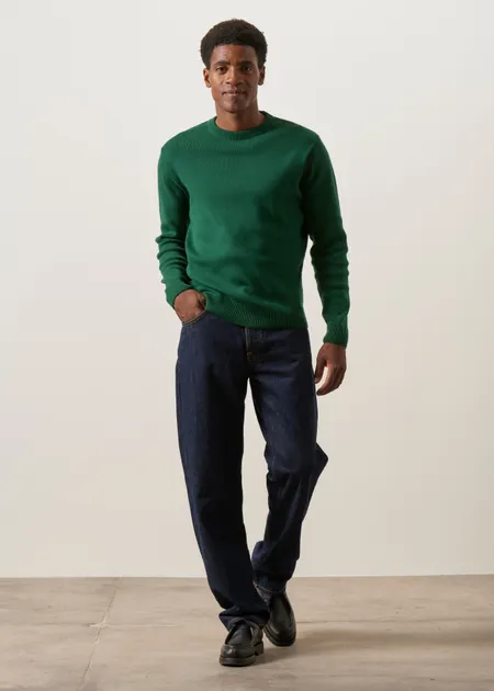 Pull interlock en coton bio |  vert forêt, WeDressFair, photo 2