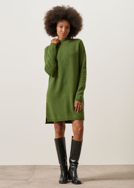 Robe courte manches longues en laine mérinos recyclée | vert "Lou" - WeDressFair