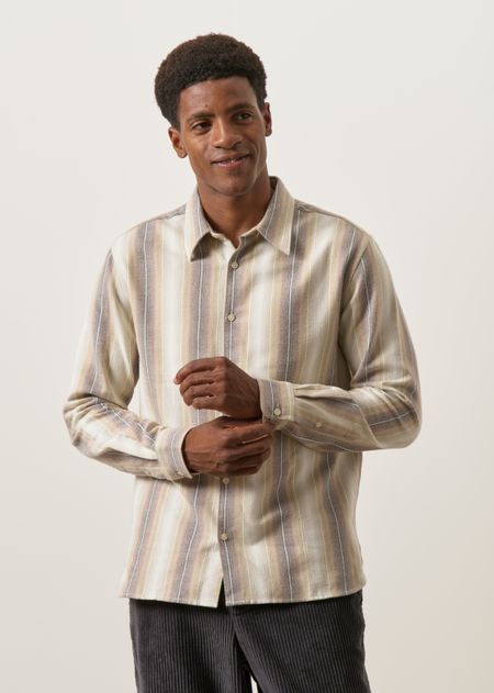 Chemise flanelle en coton bio | beige rayé "dune regular stripe shirt creme stripe" - Knowledge Cotton Apparel