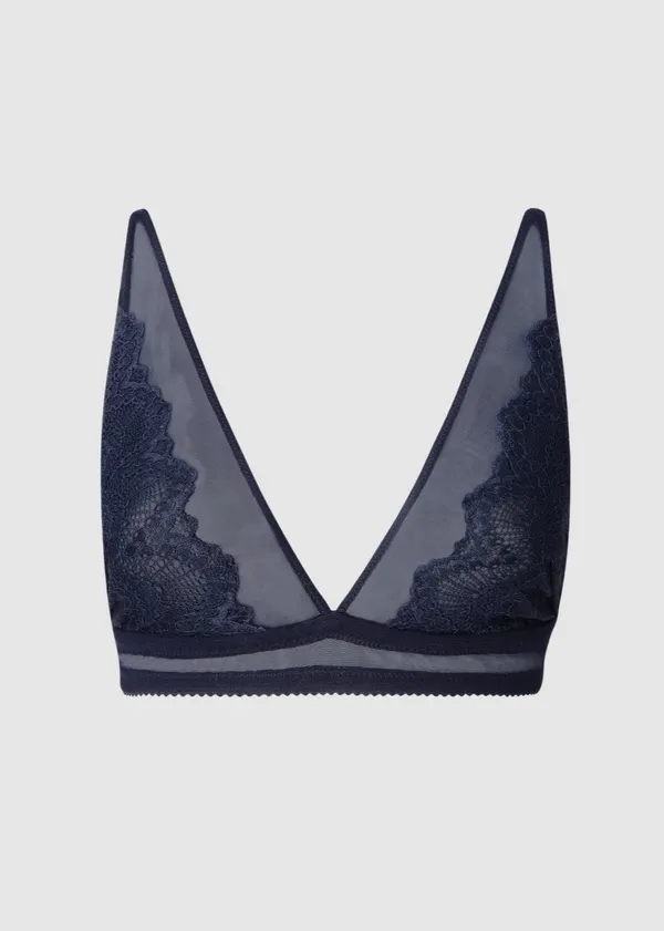 Soutien-gorge en polyamide recyclé | bleu "lace mesh plunge bralette - navy", Understatement