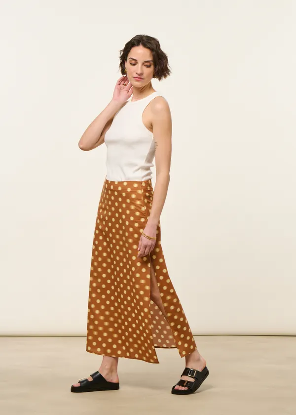 Jupe longue en coton bio et lyocell | marron "puntets brown kora skirt", Thinking Mu