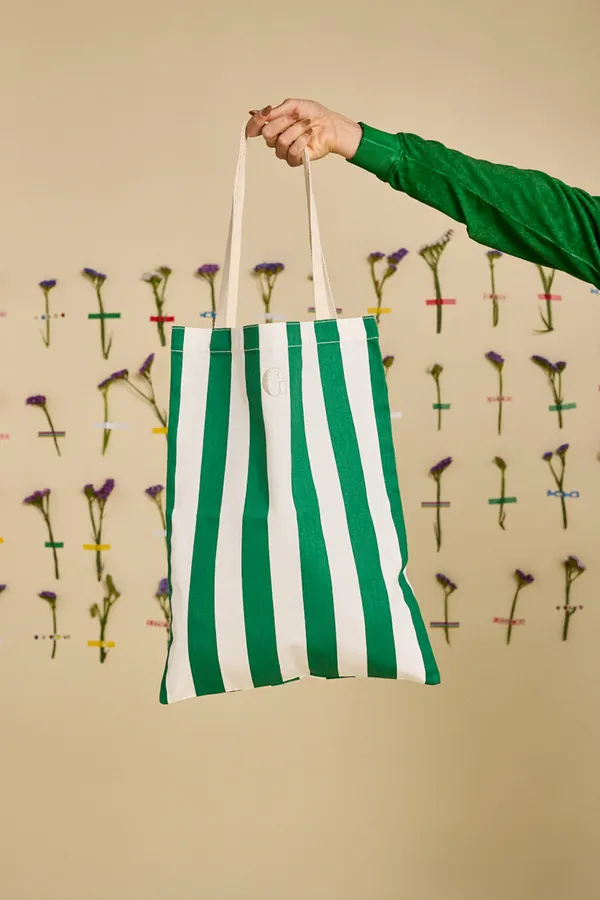 Sac cabas en coton bio | rayé "équilibre - vert gazon / vanille", Graine