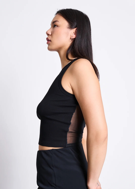 Top bi-matière en coton bio et mesh recyclé | noir "holmen - black" - Jan'n June