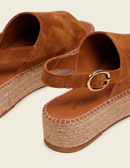 Espadrilles plateforme en cuir certifié | marron "espadrilles maya - suède ambre" - Odaje ex M.Moustache