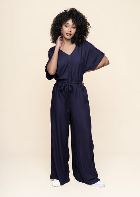 Combi-pantalon en ecovero | violet "kaie jumpsuit - navy violet"