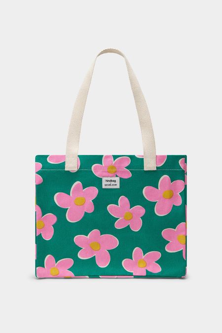 Sac cabas en coton bio | multicolor "claude big flower - vert, rose" - Hindbag