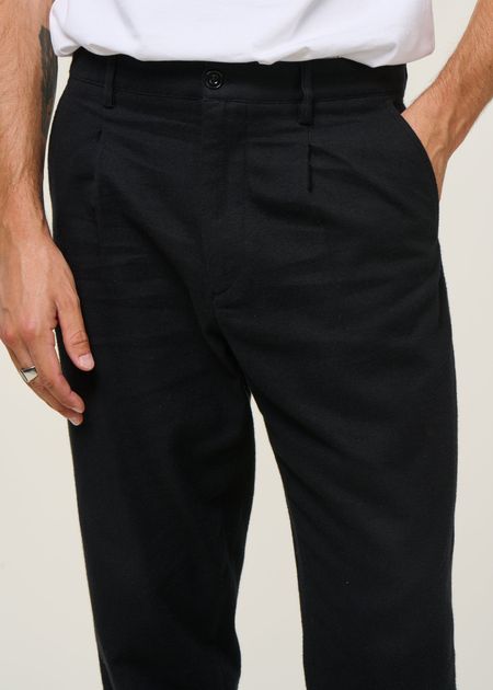Pantalon droit flanelle en coton biologique | noir "flannel everyday pant - true black" - Rotholz
