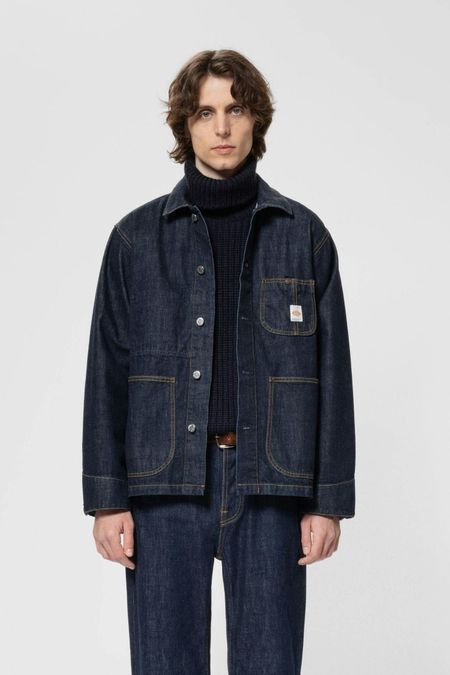 Veste denim en coton bio | brut "howie chore jacket one wash - blue"