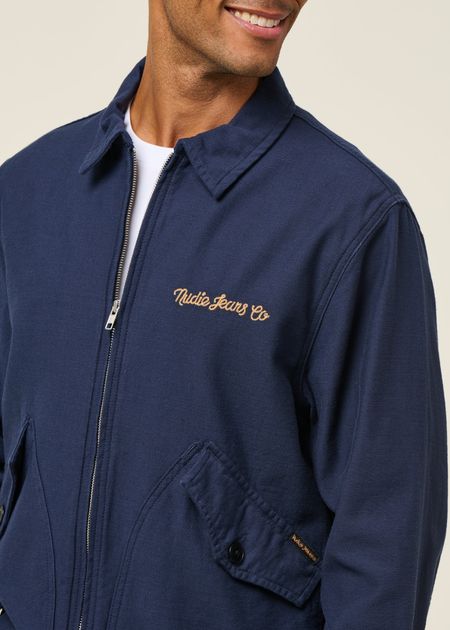 Veste en coton bio | marine "Blake zip jacket back sateen - navy" - Nudie Jeans