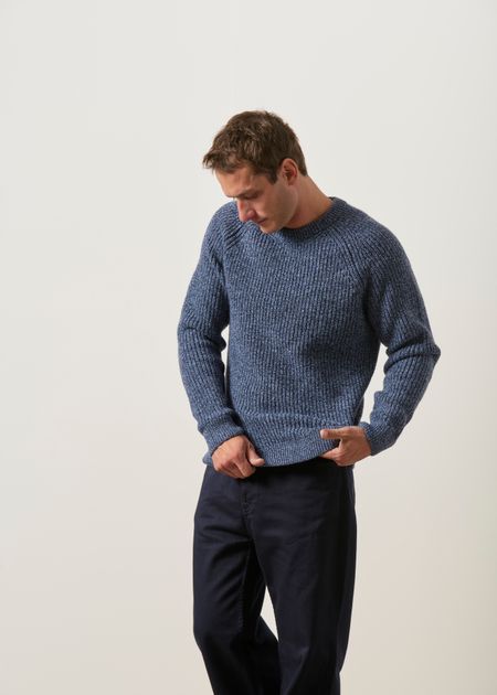 Pull raglan côtes anglaises en laine mérinos | bleu chiné, WeDressFair, photo 6