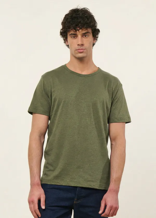 T-shirt classique en coton lin upcyclé | vert kaki, WeDressFair
